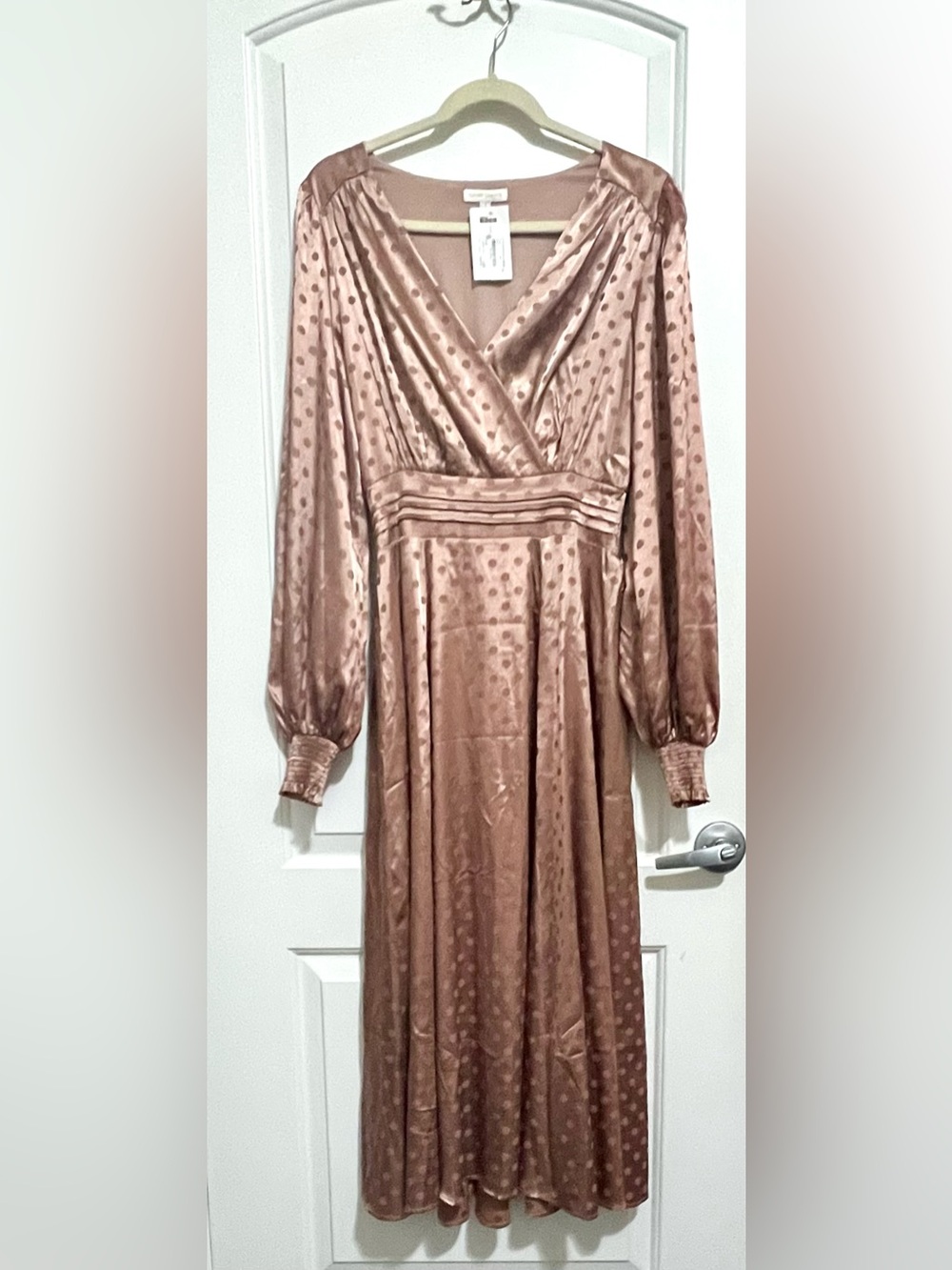 NWT Flying Tomato Taupe Polka Dot Long Sleeve Maxi Dress Size S